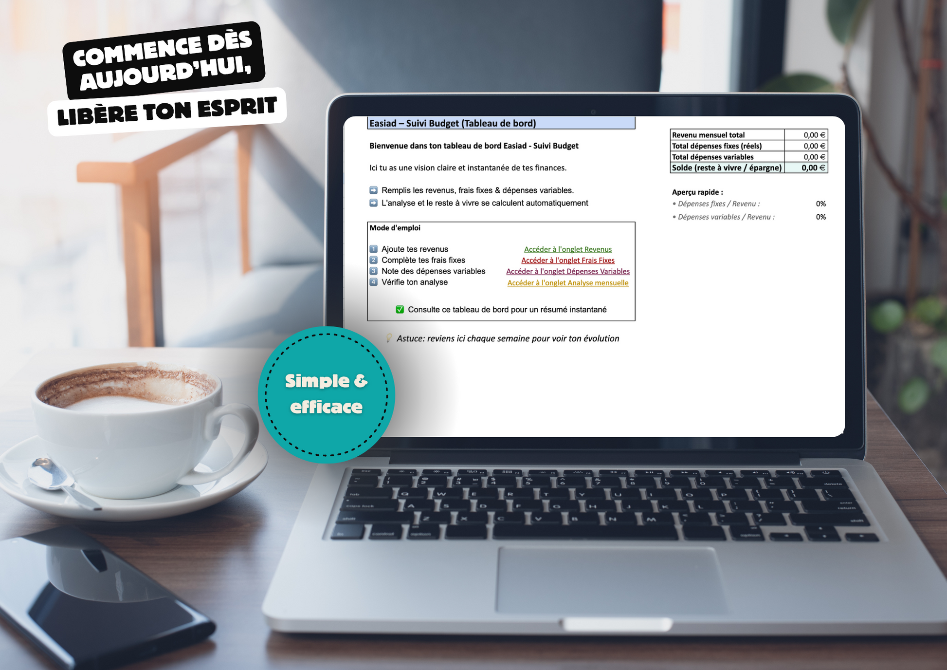 Kit suivi budget - PDF + Tableau Excel automatisé - Easiad